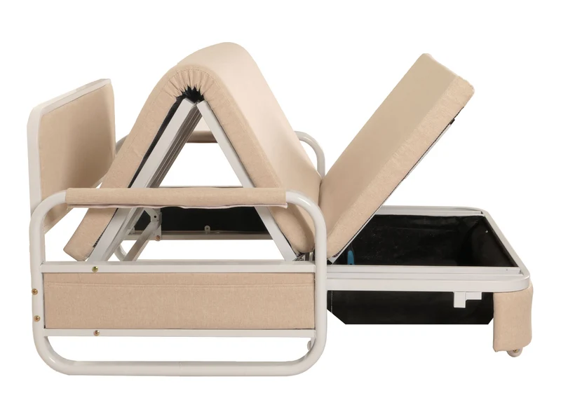 Canapé convertible avec coffre de rangement fonction lit compact accoudoirs coussins confort tissu beige 04_0010104