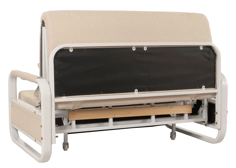 Canapé convertible avec coffre de rangement fonction lit compact accoudoirs coussins confort tissu beige 04_0010104