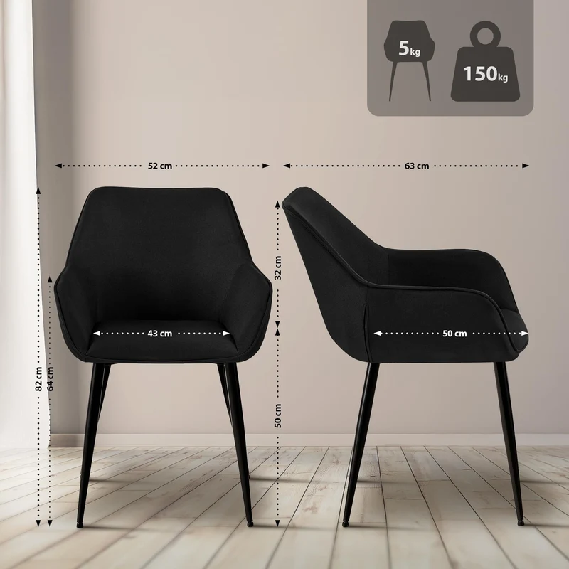 Chaise de salle à manger bureau salle d'attente x1 en tissu noir et métal noir 10_0007179