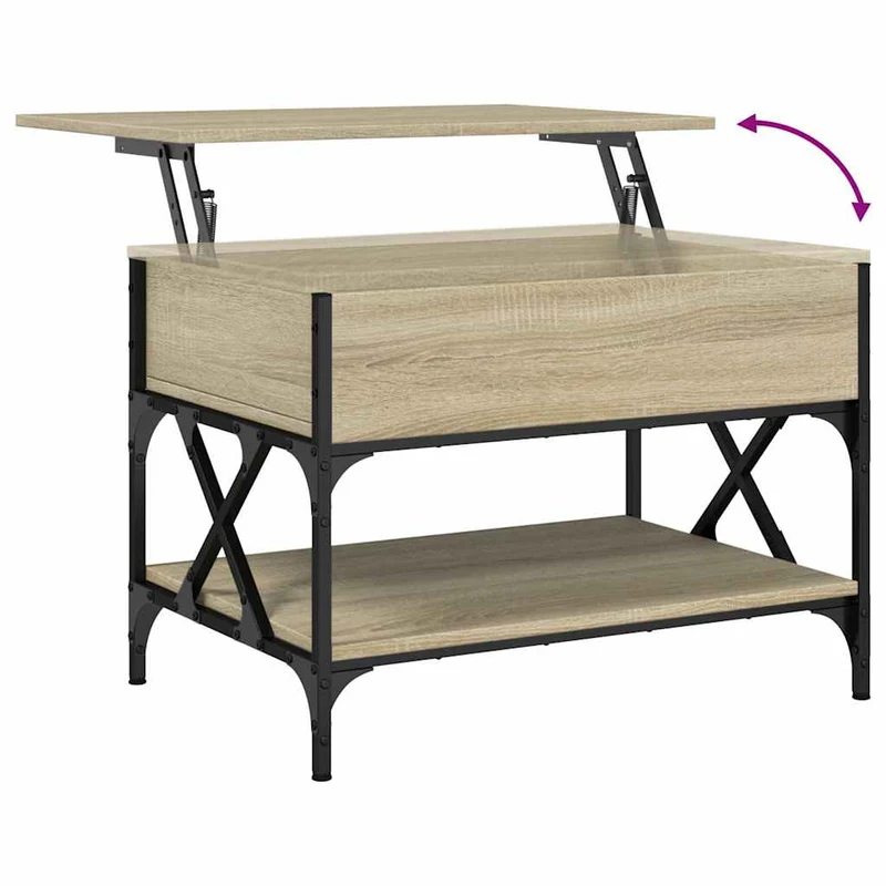 Table basse avec plateau relevable design industriel 70 x 50 x 50 cm bois d'ingénierie et métal DEC038986