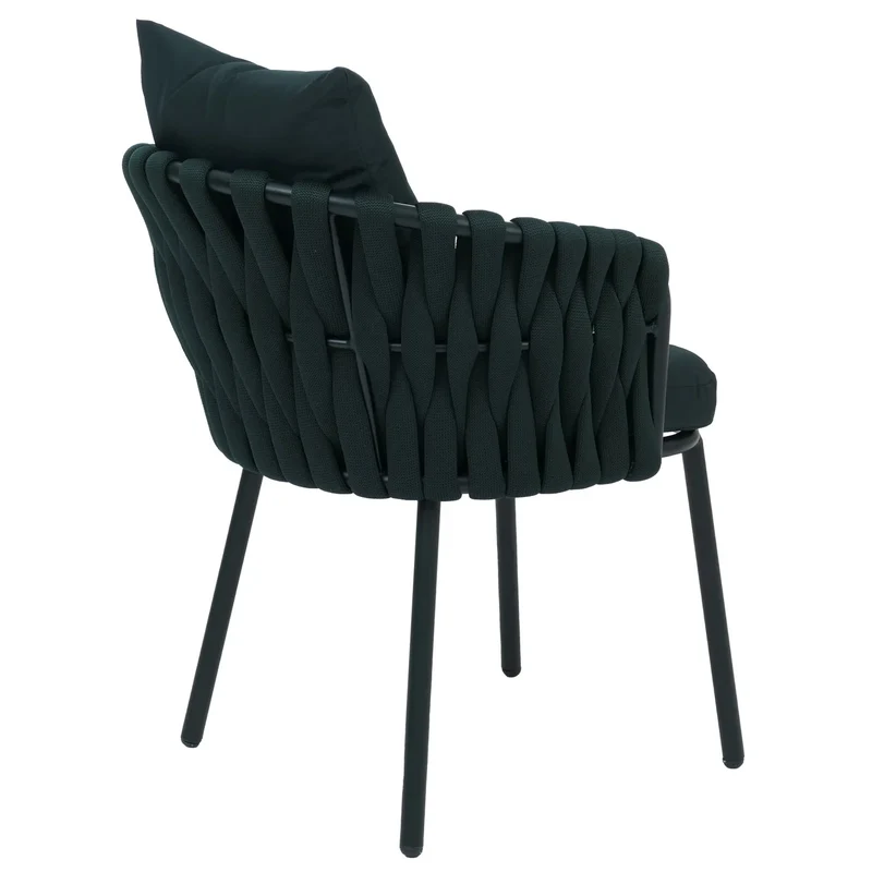 Lot de 6 chaises de salle à manger avec accoudoirs structure aluminium et tressage corde tissu vert foncé 04_0008725