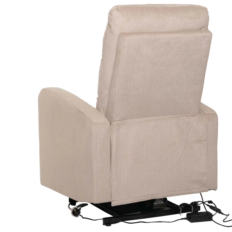 Fauteuil releveur électrique relax en tissu chenille crème avec fonction allongée et télécommande 04_0010040