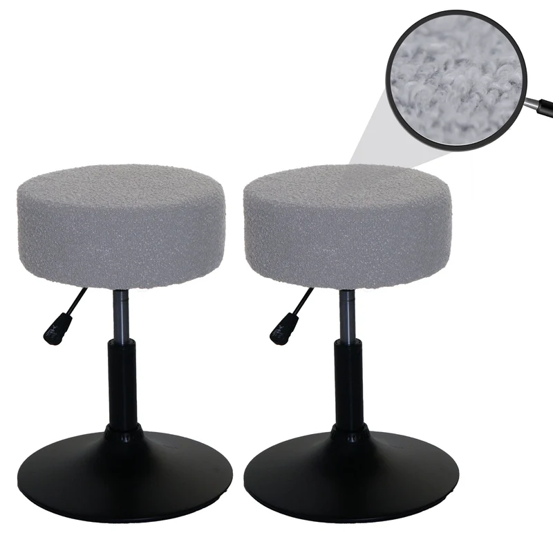 Lot de 2 tabourets réglables pivotants 360° tissu bouclé gris Ø37 cm base acier 04_0009932