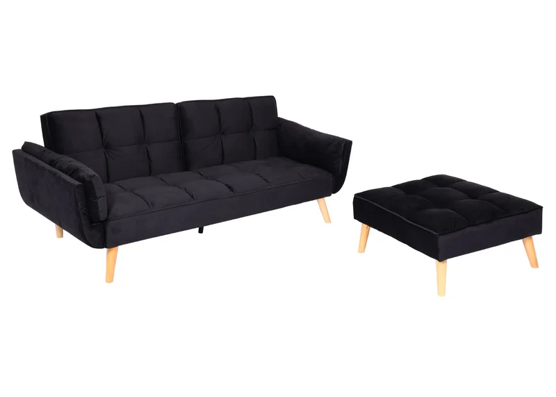 Canapé d’angle convertible velours noir avec méridienne modulable dossier réglable 3 positions 218x175 cm 04_0010442