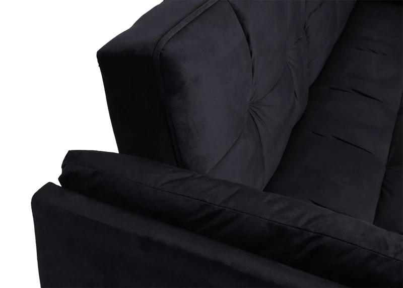 Canapé d’angle convertible velours noir avec méridienne modulable dossier réglable 3 positions 218x175 cm 04_0010442
