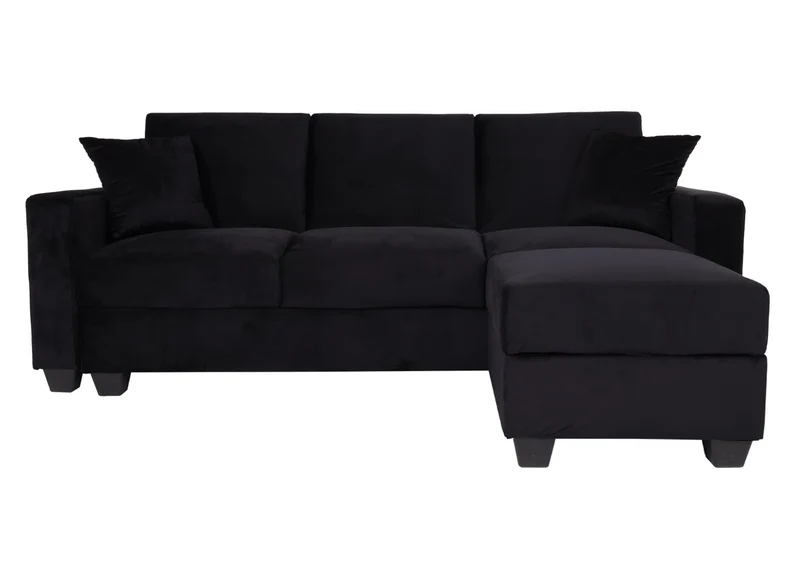 Canapé d’angle convertible velours noir avec méridienne modulable et coffre de rangement 04_0010440