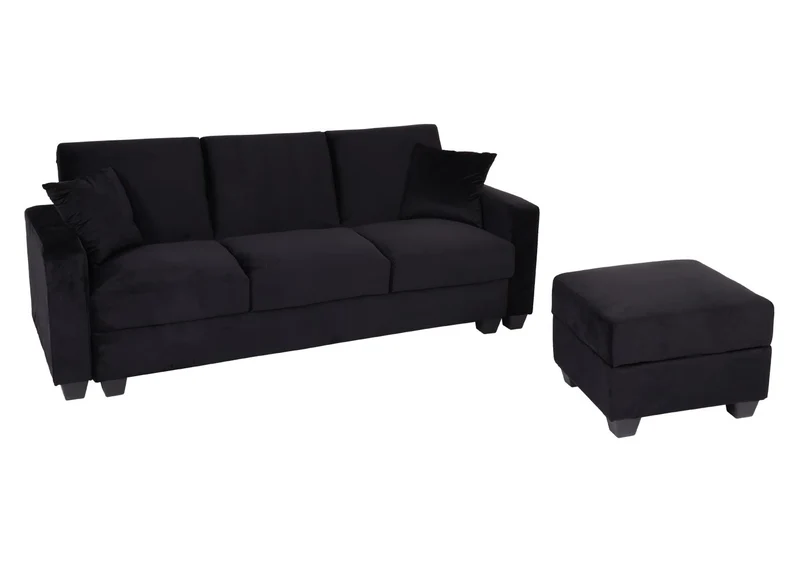 Canapé d’angle convertible velours noir avec méridienne modulable et coffre de rangement 04_0010440