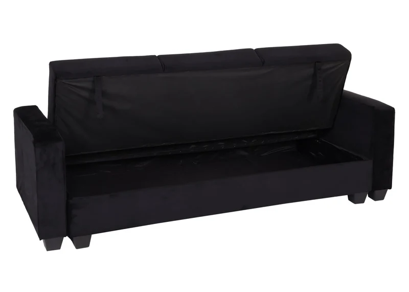 Canapé d’angle convertible velours noir avec méridienne modulable et coffre de rangement 04_0010440
