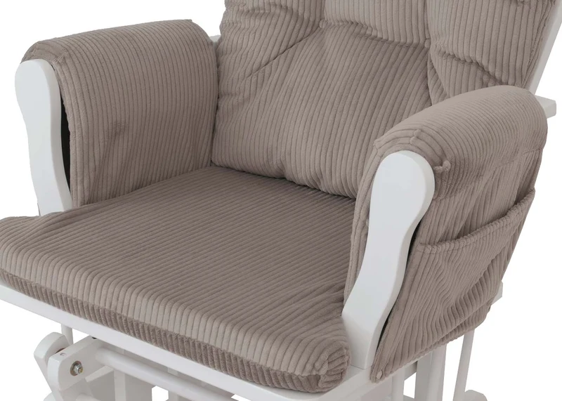 Fauteuil relax à bascule avec repose-pieds tissu velours côtelé gris clair structure blanche 04_0009666