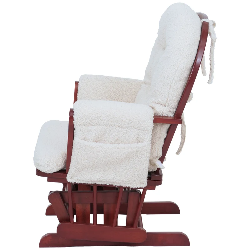 Fauteuil relax à bascule avec repose-pieds tissu bouclé crème structure bois d’hévéa 04_0009685