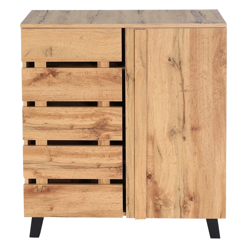 Commode design avec portes effet palette meuble de rangement bois 4 étagères style moderne naturel 88x80x34 cm 04_0010158