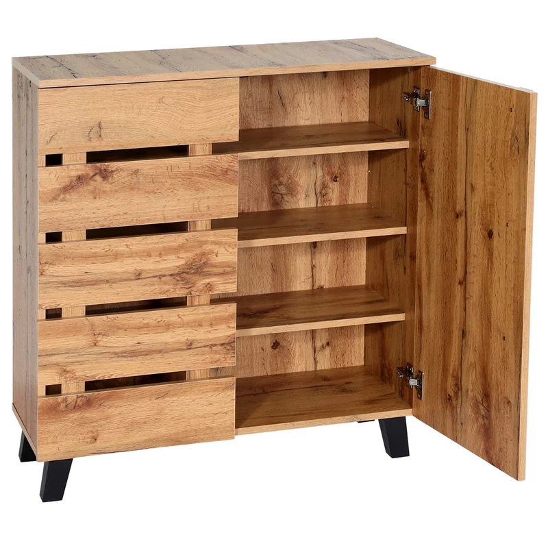 Commode design avec portes effet palette meuble de rangement bois 4 étagères style moderne naturel 88x80x34 cm 04_0010158