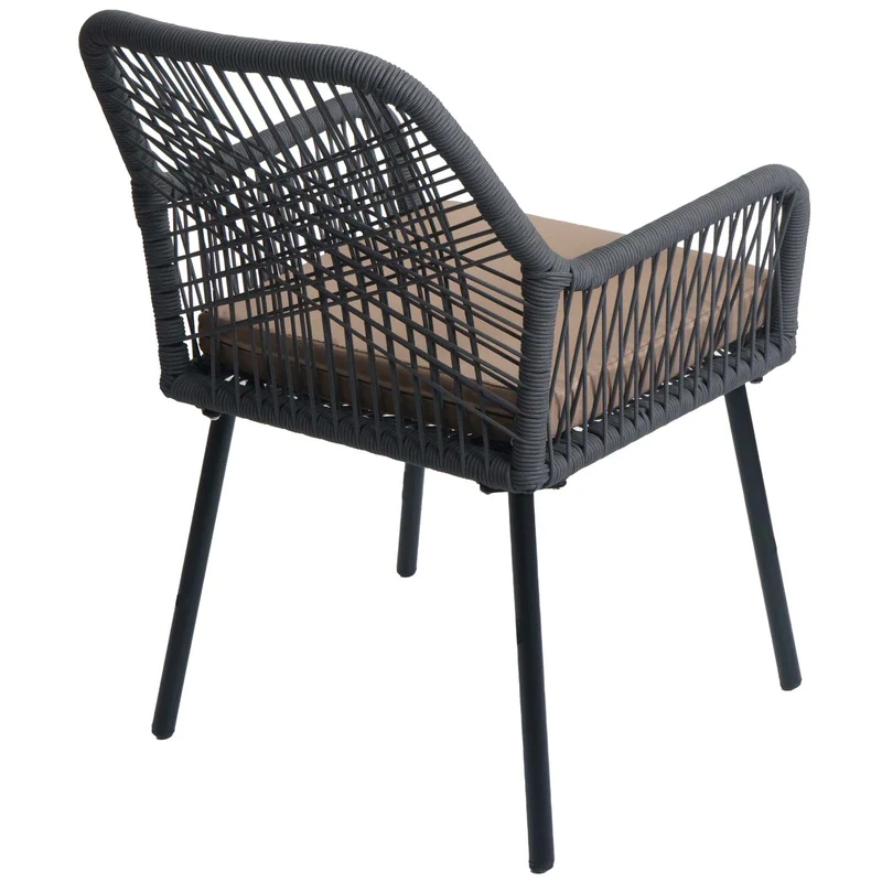 Lot de 2 chaises de jardin motif graphique aéré en aluminium anthracite corde tressée et coussins taupe inclus 04_0009696