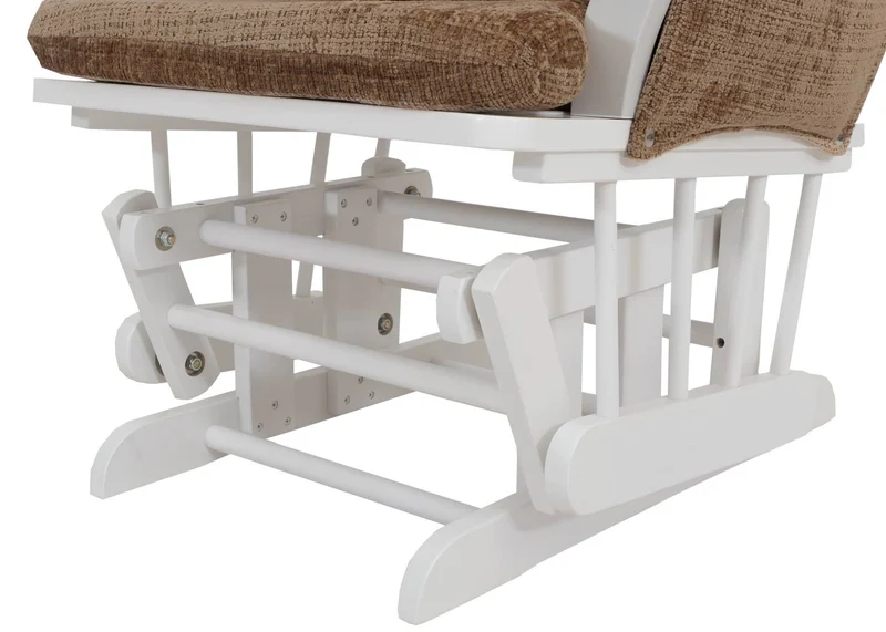 Fauteuil relax à bascule rembourrage épais avec repose-pieds en tissu chenille marron clair structure bois massif blanche 04_0009697