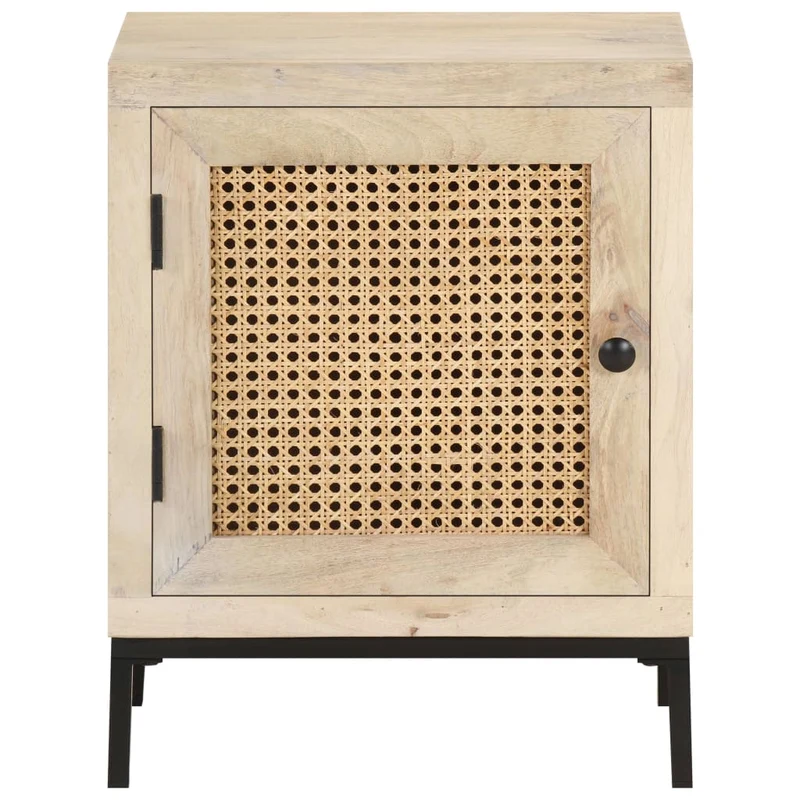 Table de chevet avec compartiment avec porte 40 x 30 x 50 cm bois de manguier et canne DEC032930