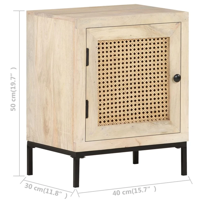 Table de chevet avec compartiment avec porte 40 x 30 x 50 cm bois de manguier et canne DEC032930