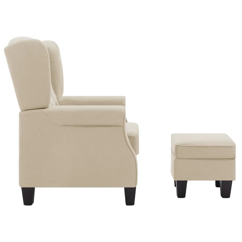 Fauteuil lounge design moderne confortable avec repose-pieds en tissu crème DEC026831