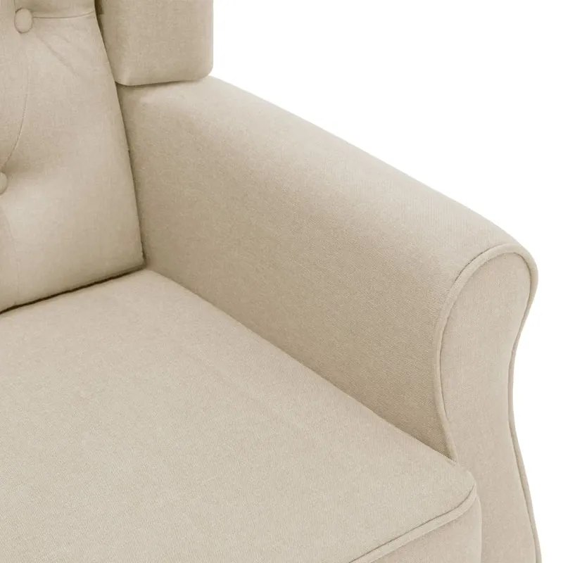 Fauteuil lounge design moderne confortable avec repose-pieds en tissu crème DEC026831