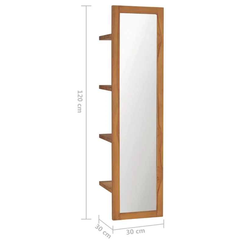 Miroir mural avec étagères 30x30x120 cm Bois de teck massif DEC022830