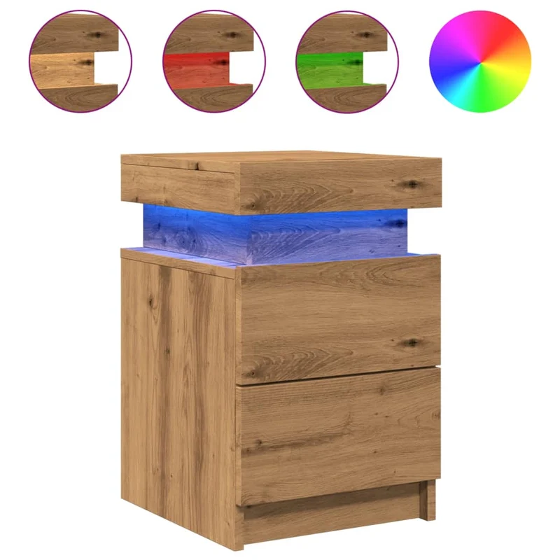Lot de 2 tables de chevet avec LED et tiroirs 35 x 39 x 55 cm en bois ingénierie marron DEC035929