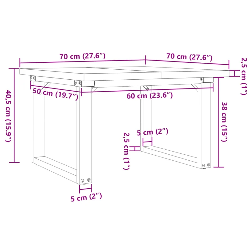 Table basse rectangulaire style industriel cadre en o 70 x 70 x 40,5cm bois de pin et acier DEC036246