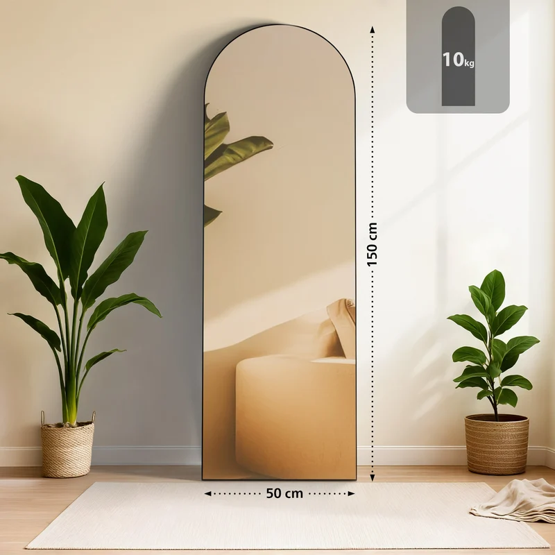 Miroir sur pied ou mural 150 × 50 cm cadre fin design élégant cadre métal noir brillant 10_0008401