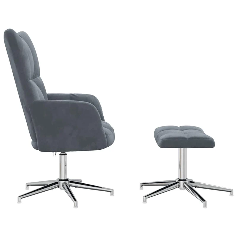 Fauteuil lounge chaise de canapé design moderne avec repose-pied en velours gris foncé DEC026593