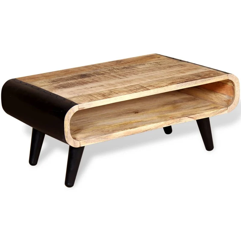 Table basse design rustique en bois de manguier et fer 90 x 55 x 39 cm DEC038234