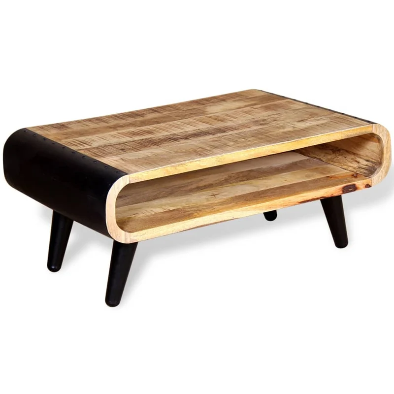 Table basse design rustique en bois de manguier et fer 90 x 55 x 39 cm DEC038234