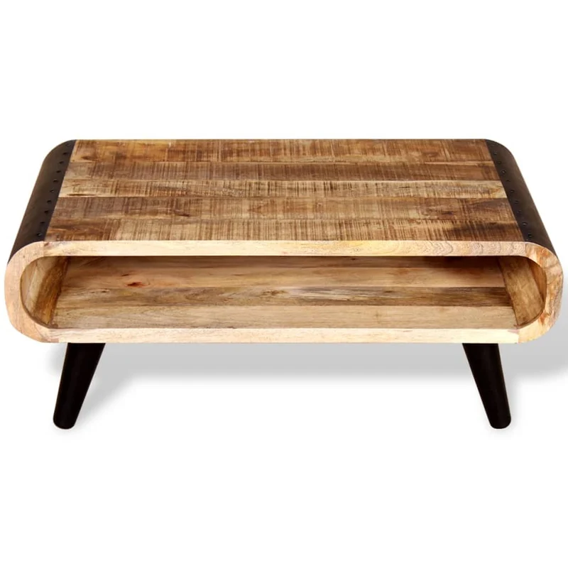 Table basse design rustique en bois de manguier et fer 90 x 55 x 39 cm DEC038234