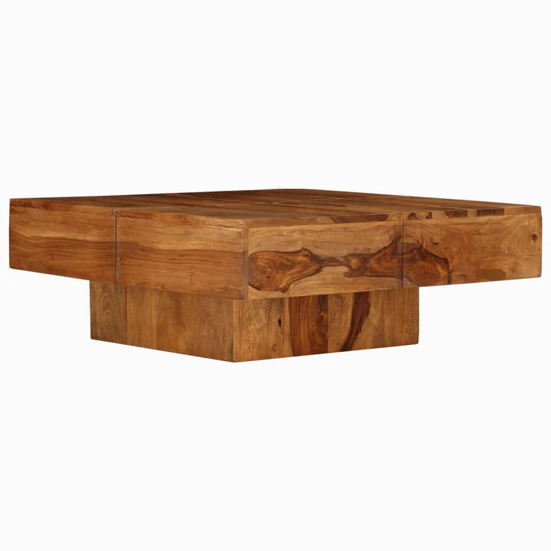 Table basse de salon design rustique 80 x 80 x 30 cm bois d'acacia massif marron DEC037190