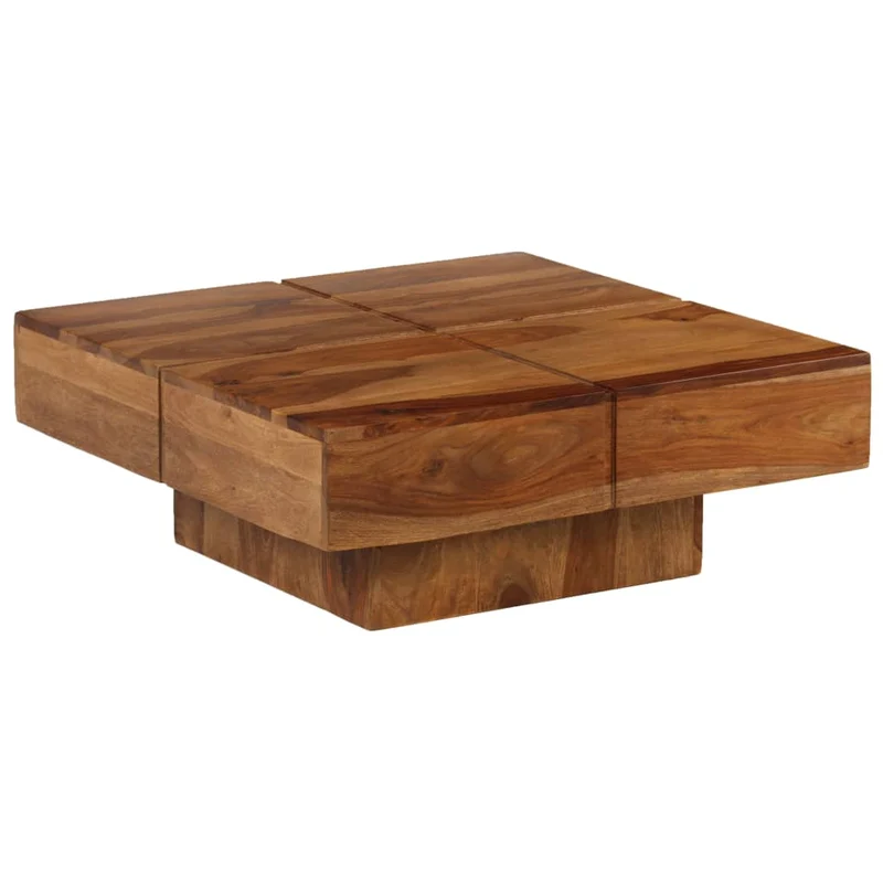 Table basse de salon design rustique 80 x 80 x 30 cm bois d'acacia massif marron DEC037190