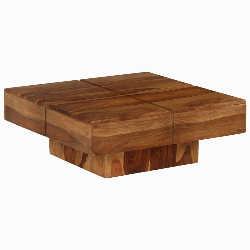 Table basse de salon design rustique 80 x 80 x 30 cm bois d'acacia massif marron DEC037190