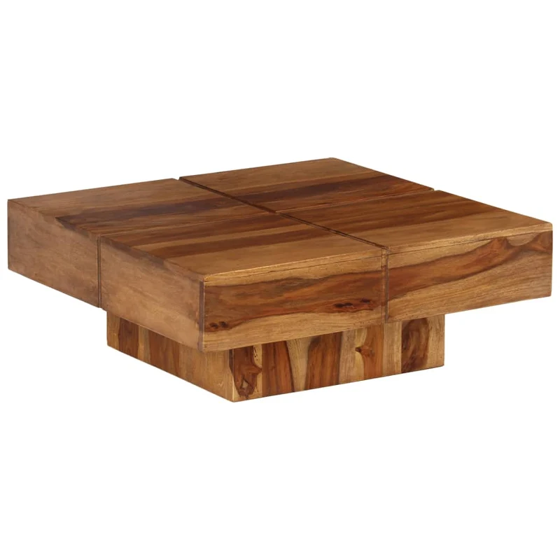 Table basse de salon design rustique 80 x 80 x 30 cm bois d'acacia massif marron DEC037190