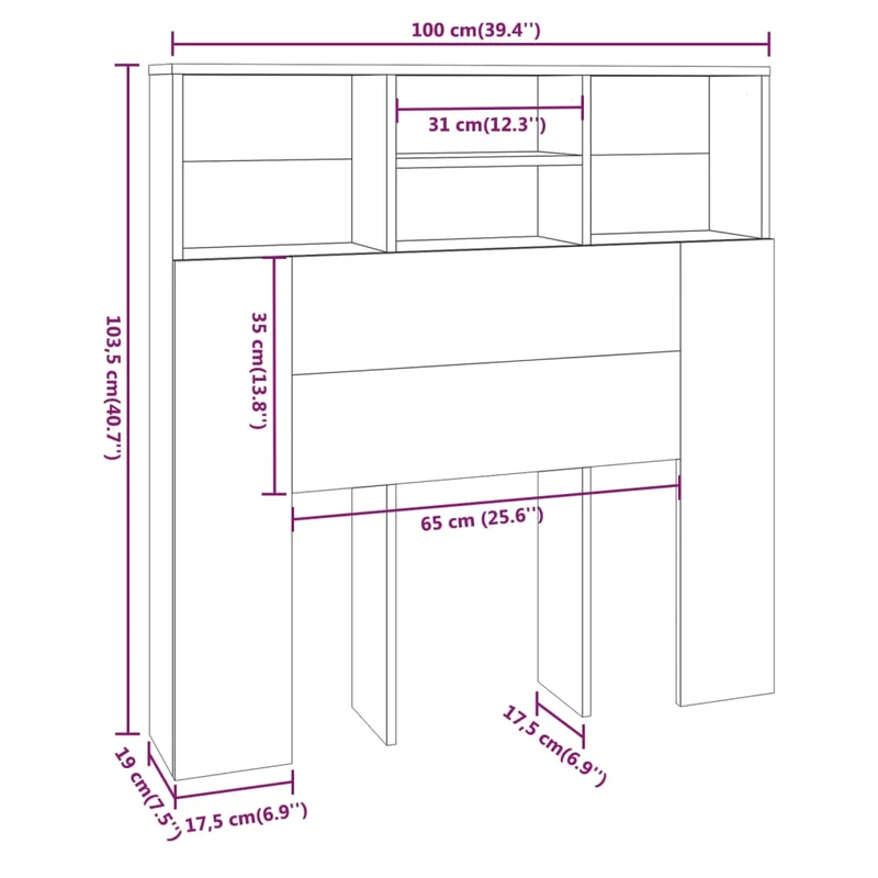Tête de lit avec rangement accessoire de lit table de chevet étagère 100 x 19 x 103,5 cm MDF gris TDL0200041
