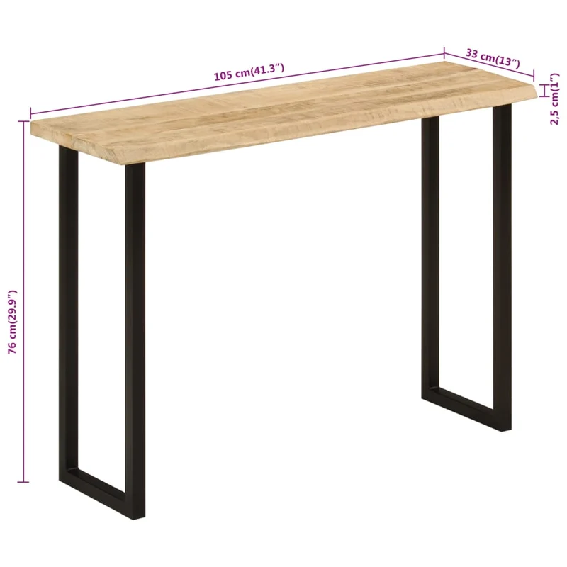 Table console table d'appoint 105 x 33 x 76 cm bois de manguier et acier DEC031365
