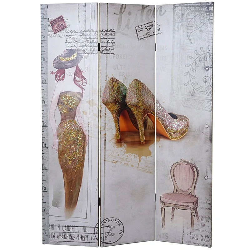 Paravent 3 panneaux vintage style retro 180x120cm PAR04043