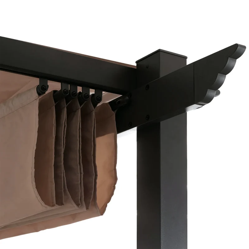 Pergola aluminium pavillon de jardin terrasse 3x3 m avec toit coulissant réglable structure 8 cm tissu polyester UV50+ taupe 04_0009720