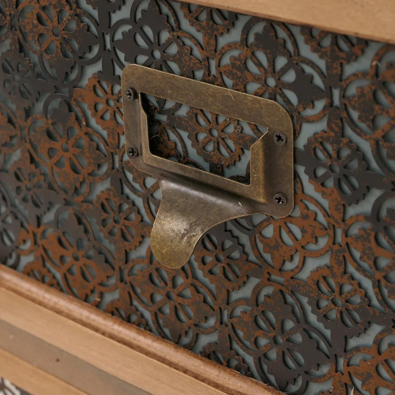 Commode style apothicaire vintage bleue avec 2 portes avec grands compartiments meuble de rangement métal 04_0009126