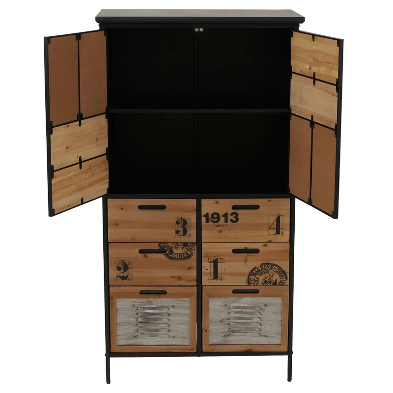 Commode style apothicaire vintage avec 6 tiroirs et 2 compartiments meuble de rangement métal et MDF 04_0009140