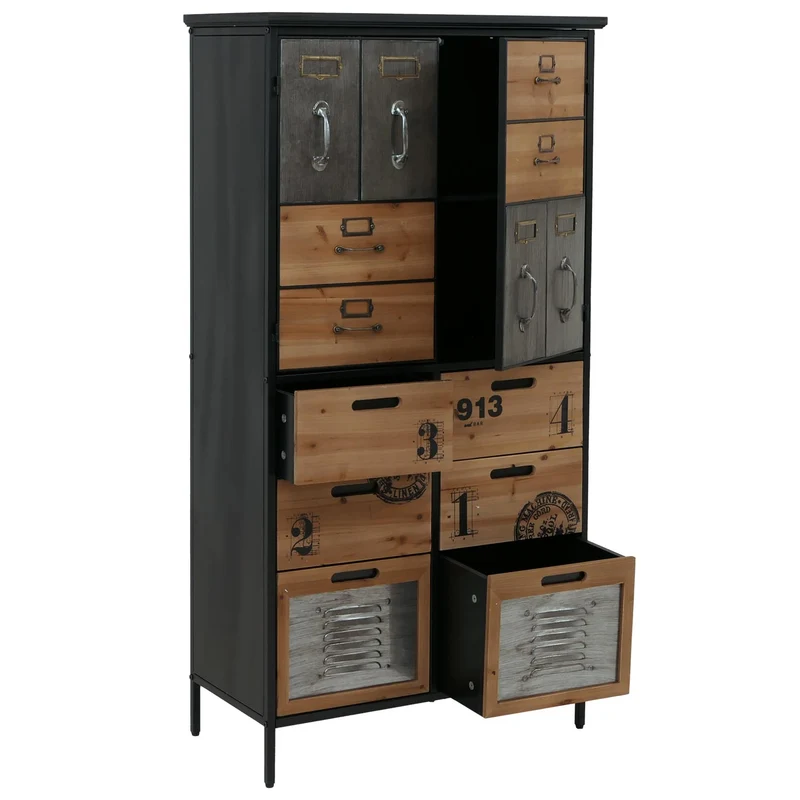 Commode style apothicaire vintage avec 6 tiroirs et 2 compartiments meuble de rangement métal et MDF 04_0009140