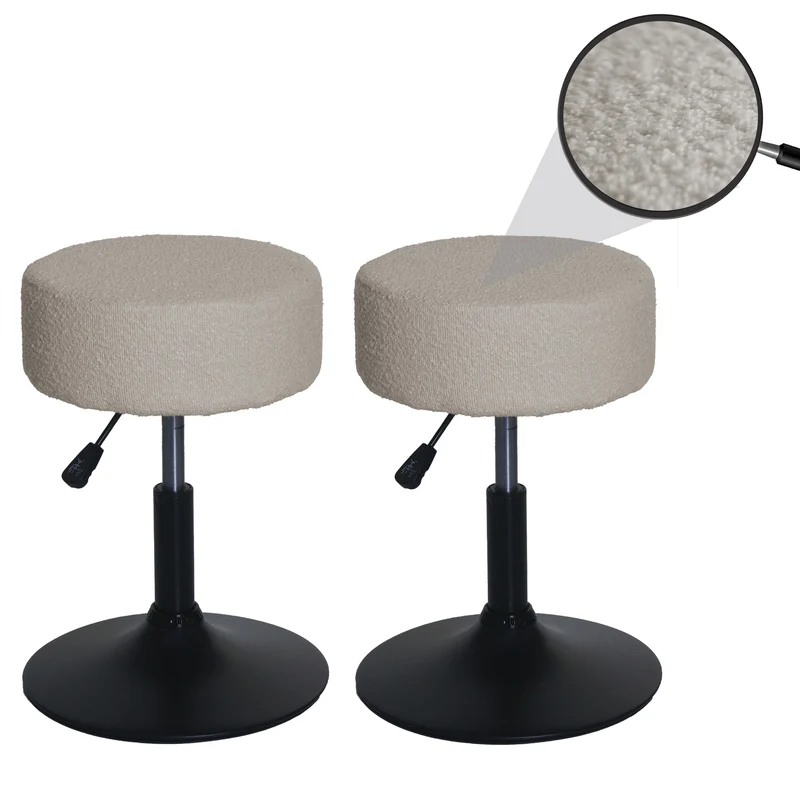 Lot de 2 tabourets bouclé réglables pivotants 360° tabourets coiffeuse tissu beige 04_0009934