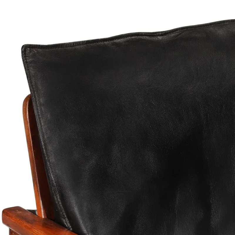 Fauteuil lounge design et moderne noir cuir véritable et bois d'acacia solide noir DEC028654