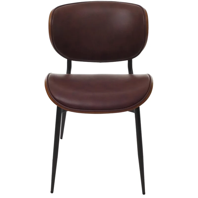 Lot de 2 chaises de salle à manger design en bois cintré et similicuir marron structure acier assise rembourrée confortable 04_0009503