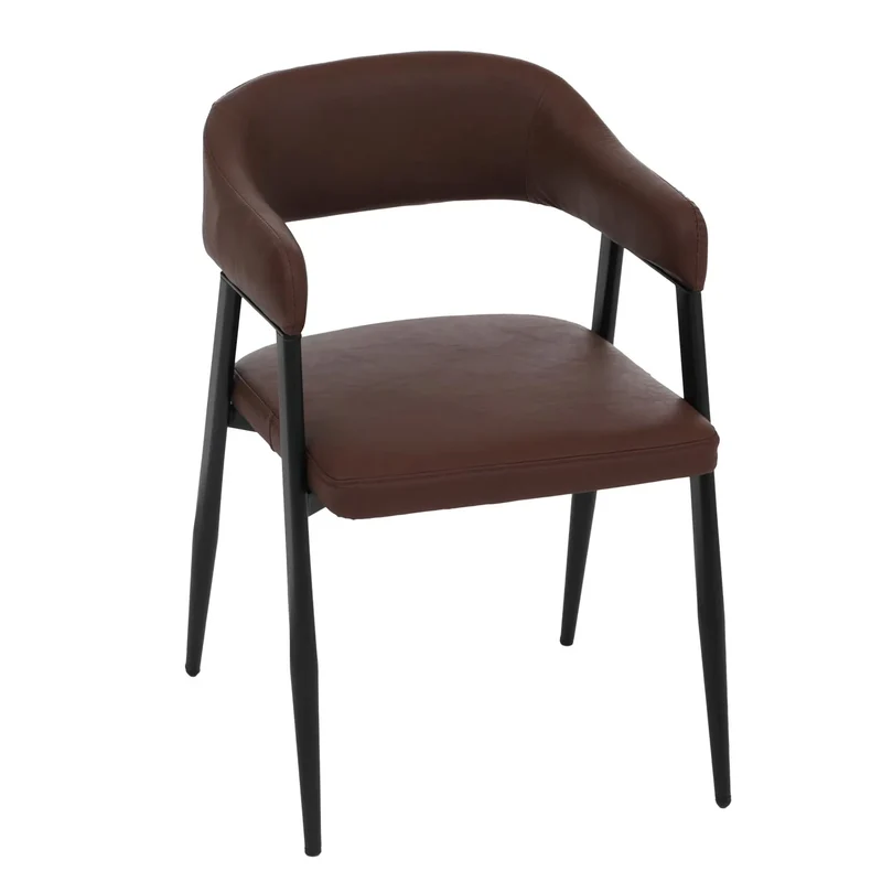 Lot de 2 chaises de salle à manger style industriel rétro avec accoudoirs en métal et similicuir marron-rouge 04_0008986