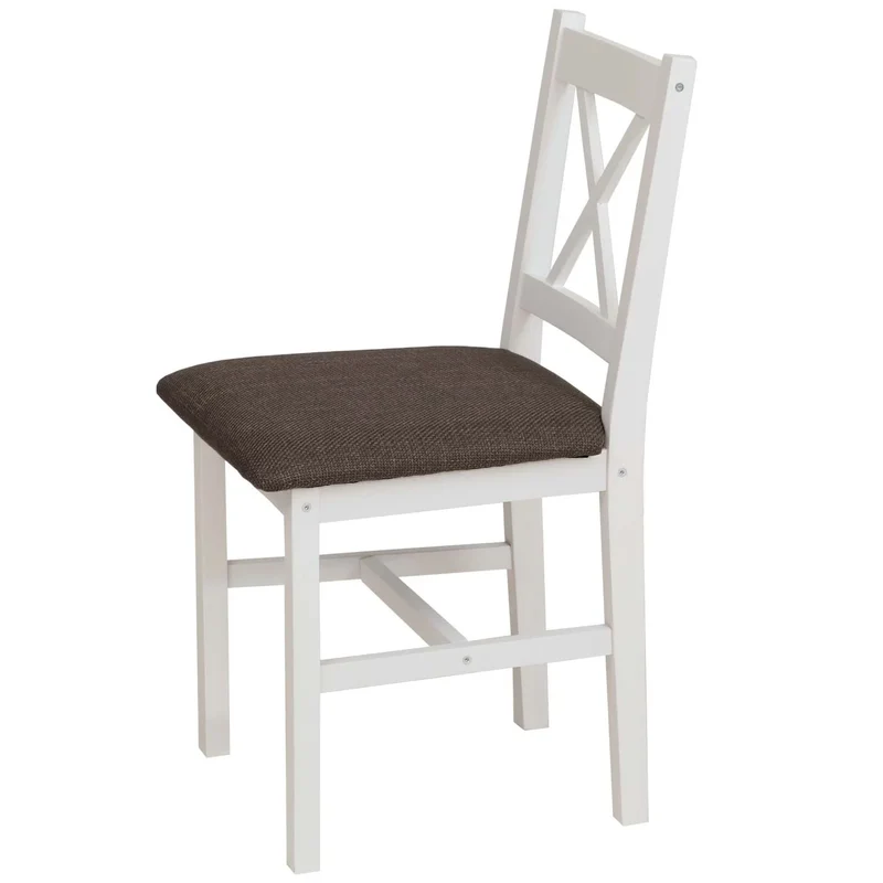 Lot de 2 chaises de salle à manger en bois massif blanc avec assise rembourrée noire style maison de campagne 04_0009056