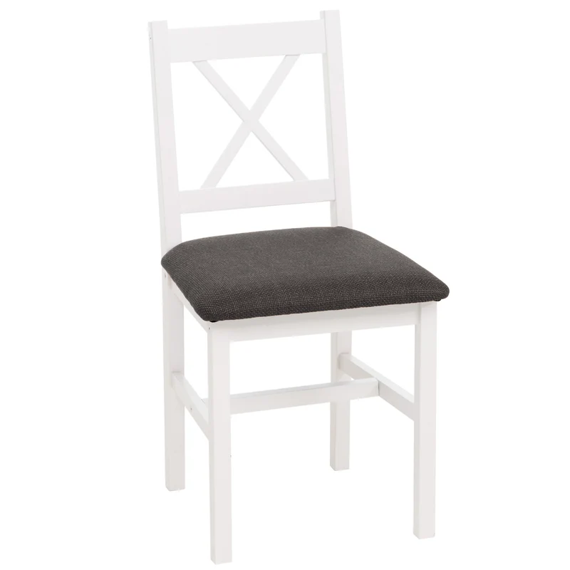 Lot de 2 chaises de salle à manger en bois massif blanc avec assise rembourrée noire style maison de campagne 04_0009056