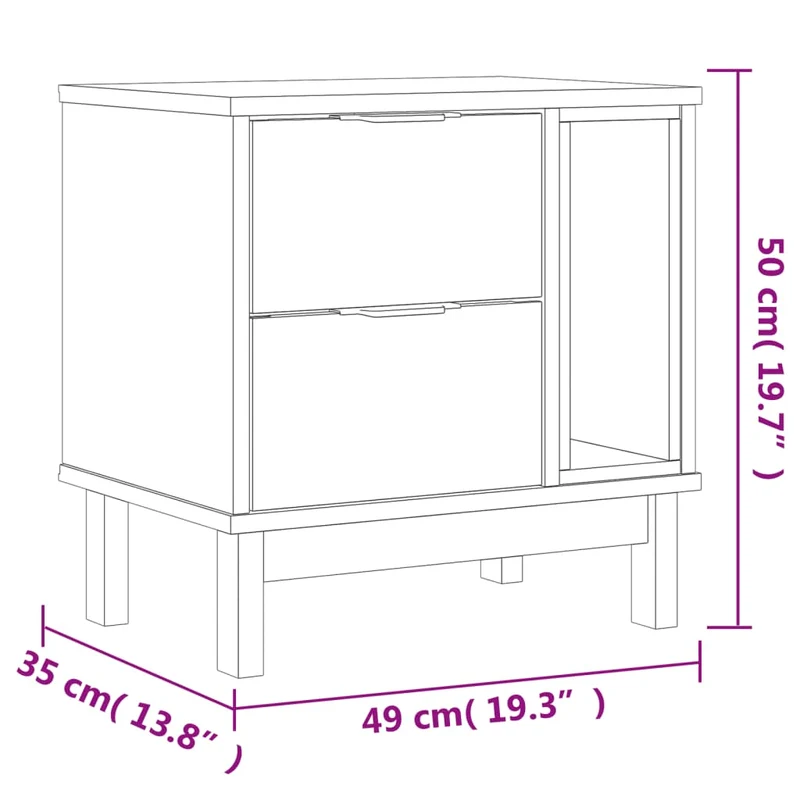 Table de chevet avec 2 tiroirs et 1 compartiment ouvert 49 x 35 x 50 cm bois de pin DEC033912