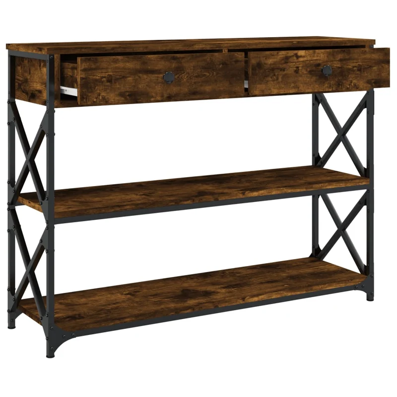 Table console meuble d'entrée avec étagères 100 x 28 x 75 cm bois d'ingénierie marron et métal DEC031754