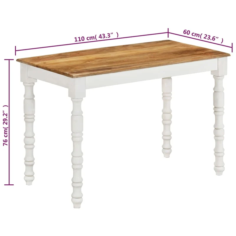 Table de salle à manger design rustique 110 x 60 x 76 cm bois de manguier massif DEC036651